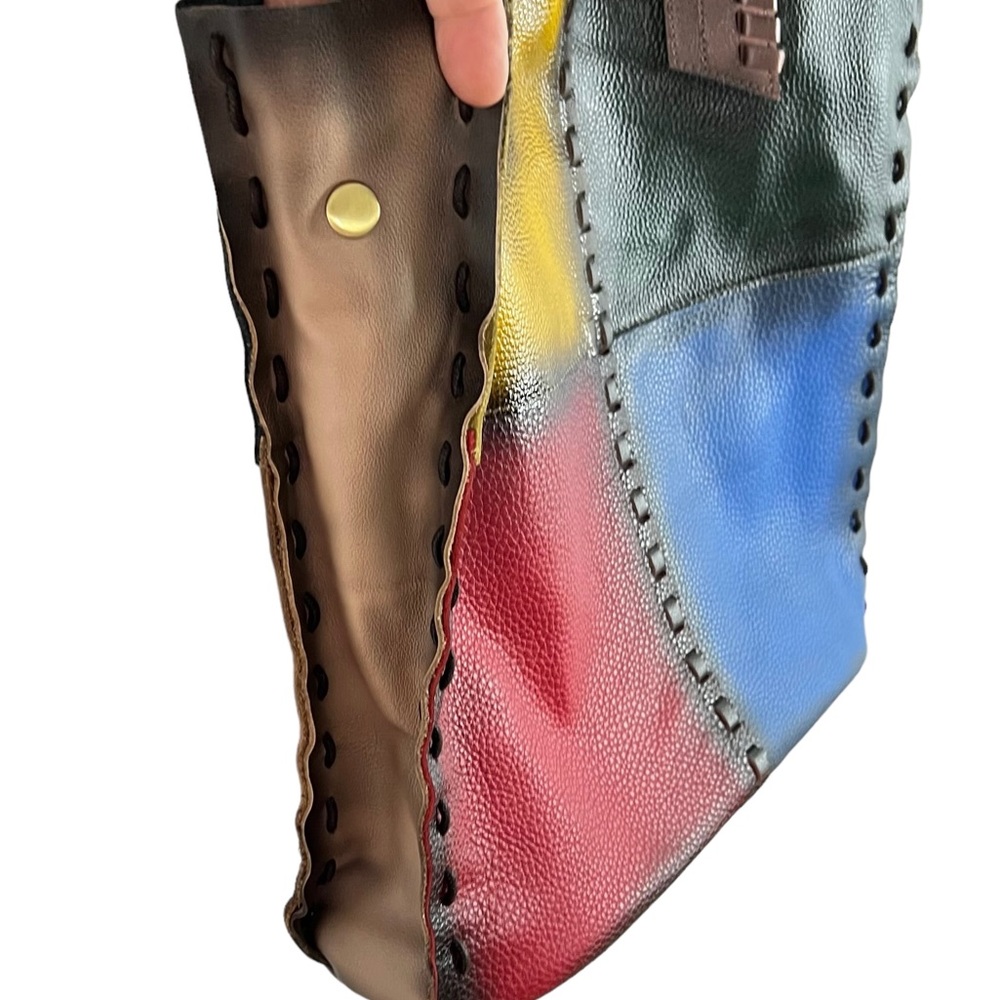 Colorblocked Patchwork Colorful Leather Handbag - Picture 5 of 14